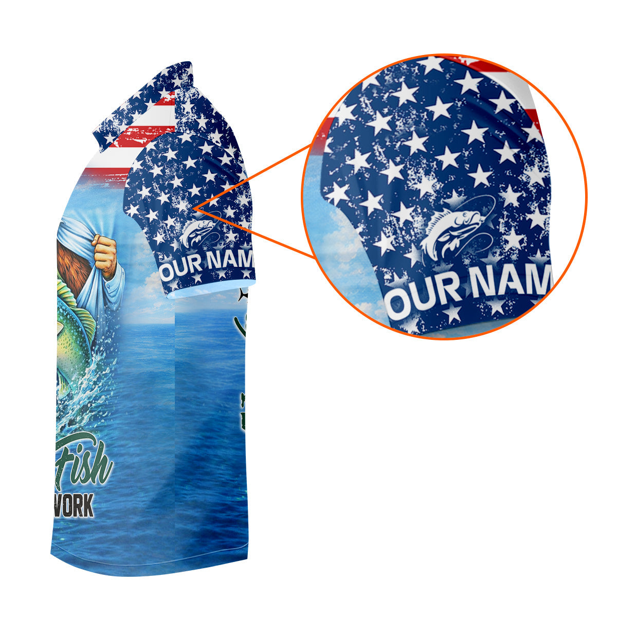 Born to Fish Forced to Work Bigfoot Fishing UPF Shirt – American Flag Fishing Shirt