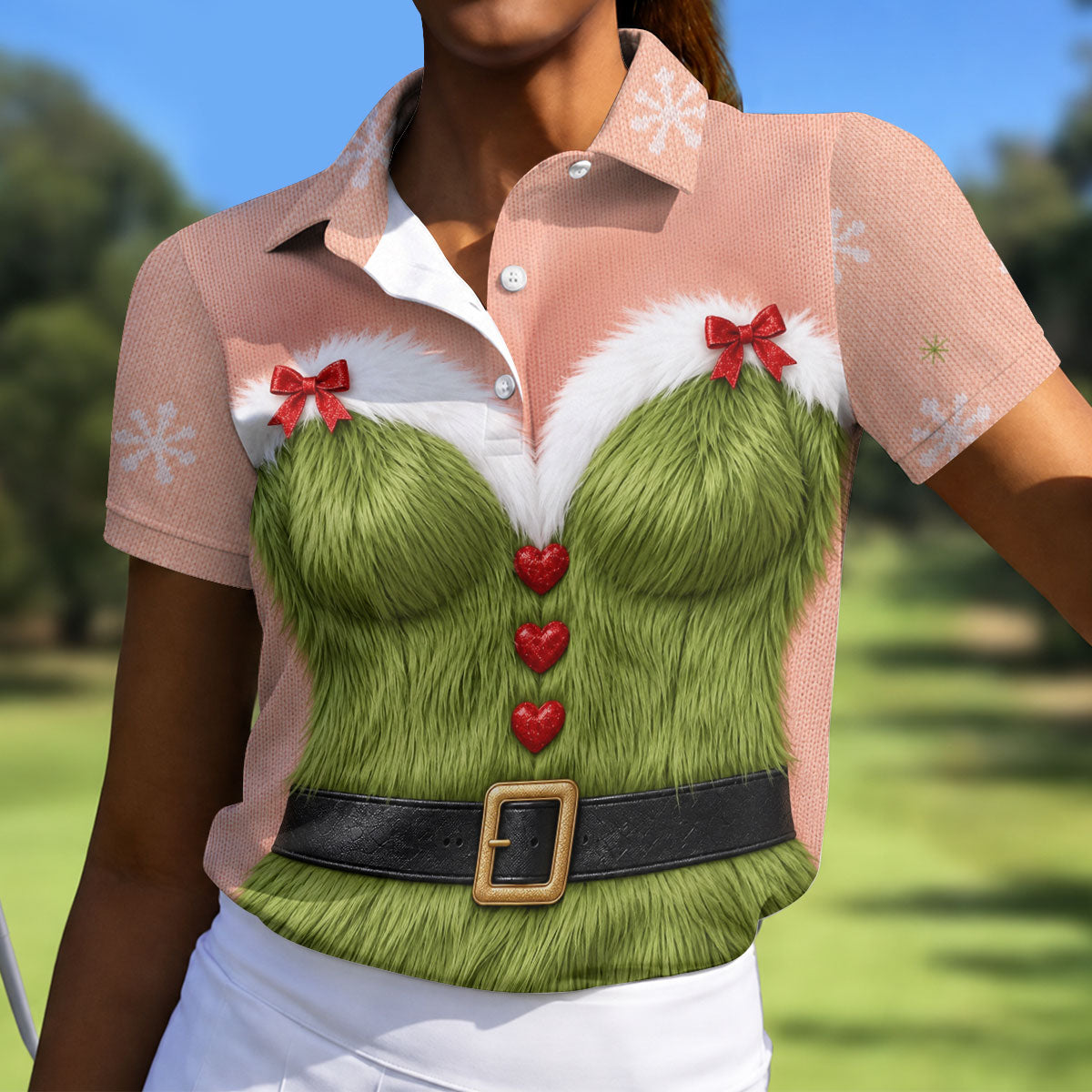 Green Furry Christmas Costume Polo Shirt, Women’s Sleeveless Golf Shirt, Ladies Golf Top