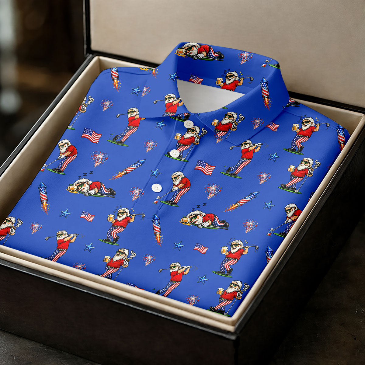 4th Of July Funny Man Golf And Beer Blue Golf Shirt, Patriotic Golf Shirt, 250th Anniversary Women's Golf Tops