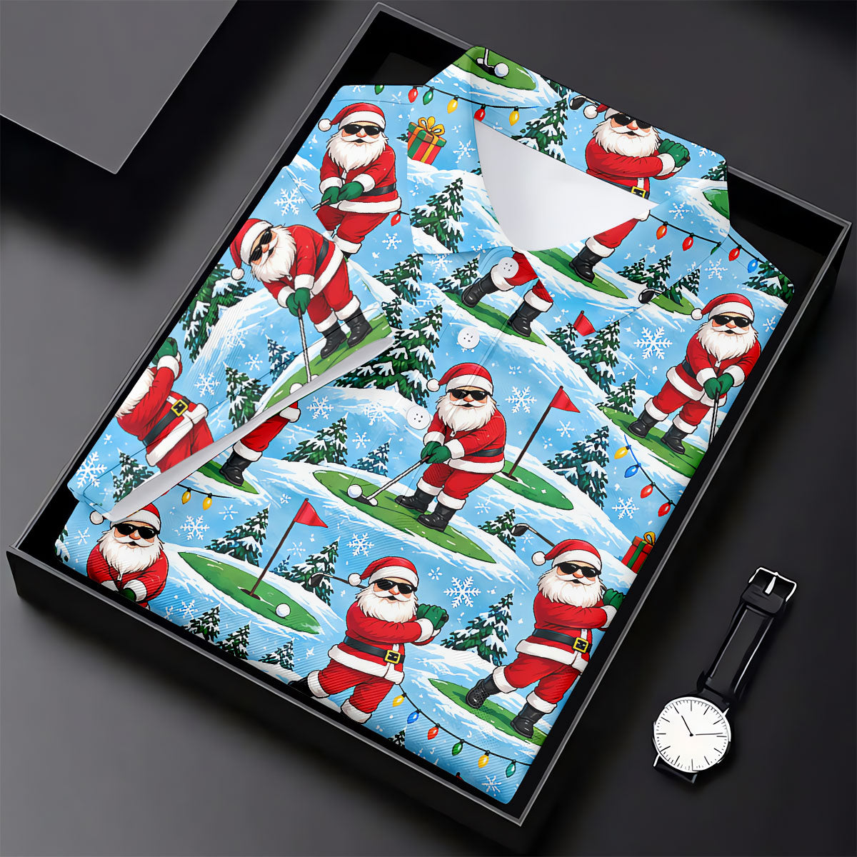 Santa Playing Golf In Snow Christmas Golf Shirt, Womens Golf Tops, Ladies Golf Shirts