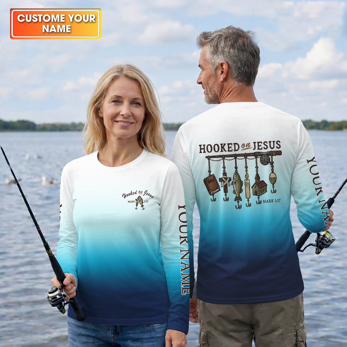 Personalized Fishing Shirt, Christian Fishing, Hooked On Jesus, Faith Fisherman Shirt, Fishing Gifts For Men