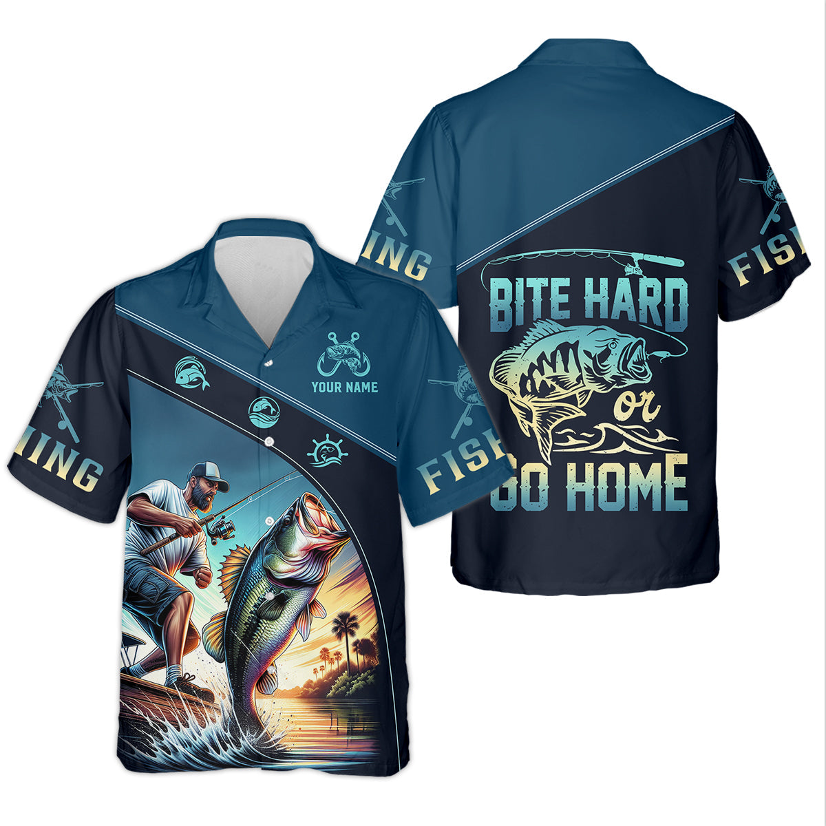 Bite Hard or Go Home Fishing Shirts, SPF Long Sleeve Shirts, Fishing Shirts For Men