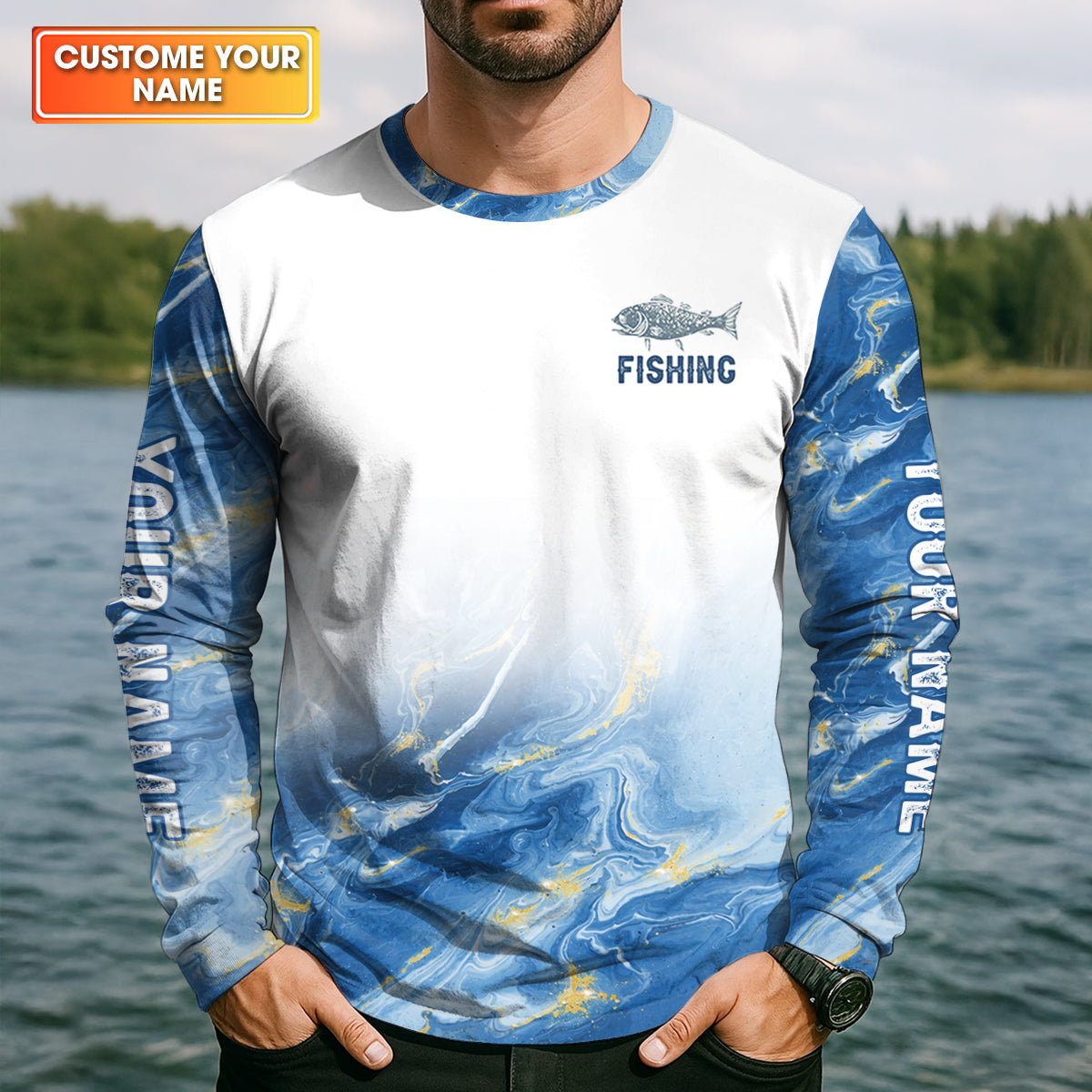 It Is Fish O'Clock Somewhere Blue Gradient Funny Fishing Shirt, Fishing UPF Shirts, Fishing Shirts For Men