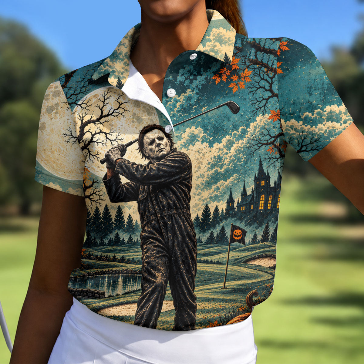 Halloween Can't Kill Bogeyman Horror Character Polo Shirt, Womens Golf Tops, Golf Apparel