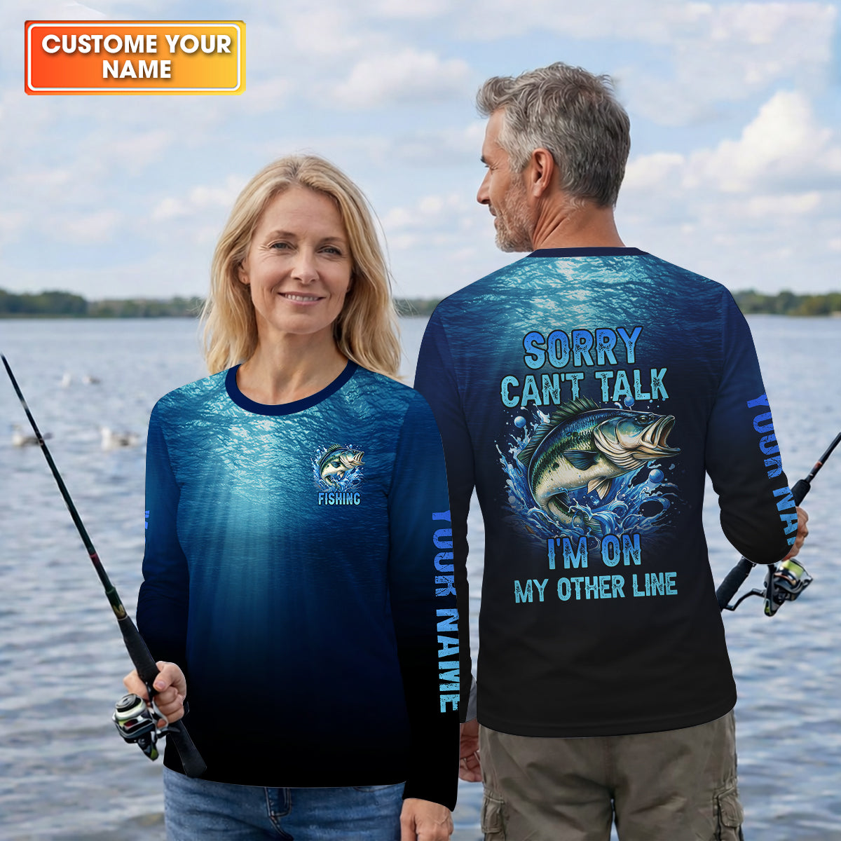 Sorry Can't Talk, Personalized Fishing Shirt, Fishing UPF Shirts, Mens SPF Shirt, Funny Fisherman Gift