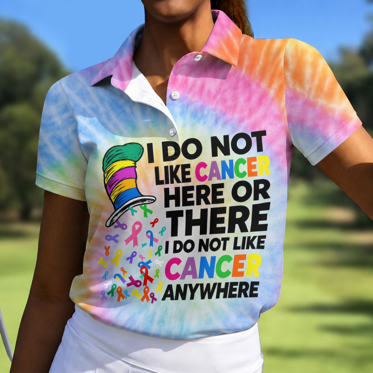 I Do Not Like Cancer Tie Dye Polo Shirt, Golf Shirts For Women, Women’s Golf Apparel