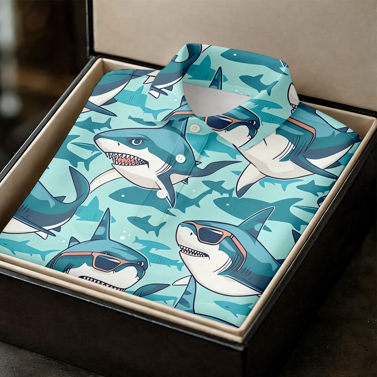 Animated Shark Hawaiian Golf Shirt, Fun Women's Golf Shirts, Ladies Golf Shirts