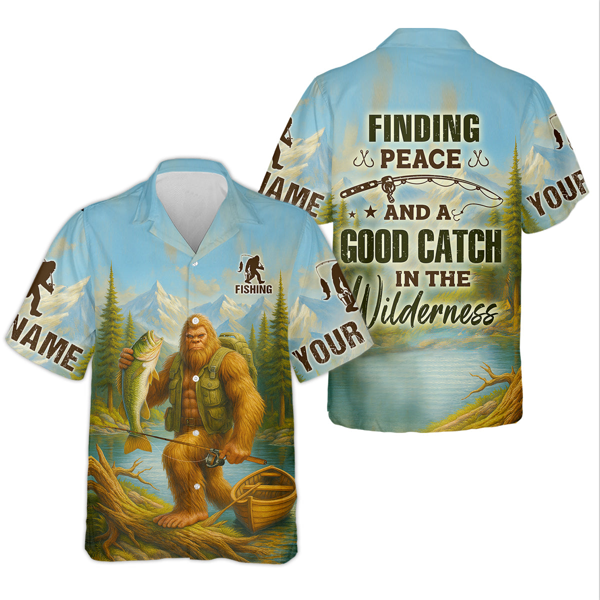Finding Peace And A Good Catch In The Wilderness Bigfoot Fishing UPF Shirts, Funny Women Fishing Shirt