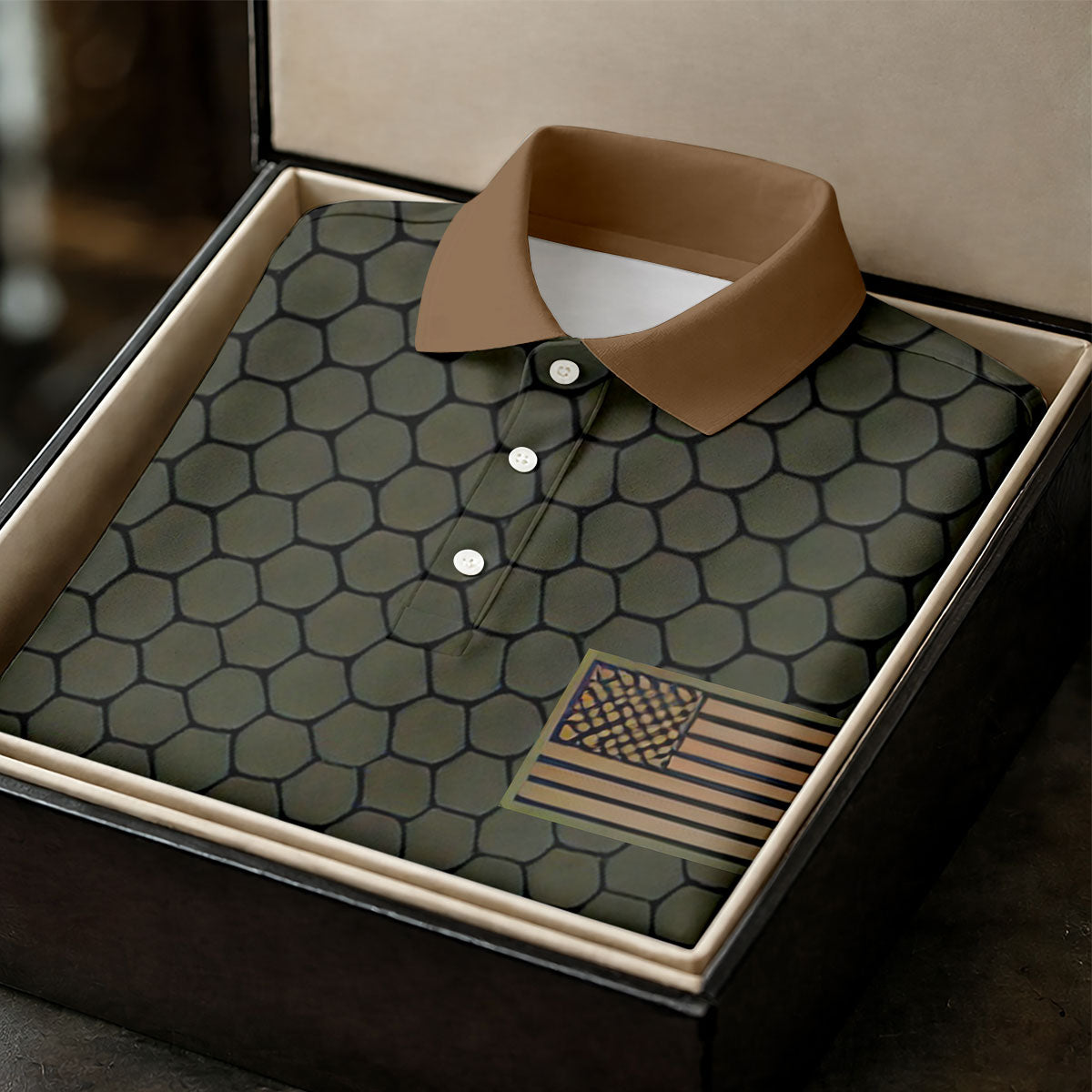 Faith Cross America 250 Anniversary Hexagonal Pattern Patriotic Golf Shirt, Golf Shirts For Men