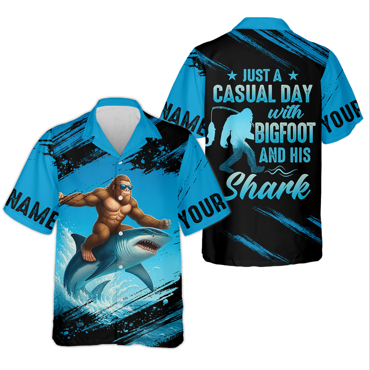 Just A Casual Day With Bigfoot And His Shark Fishing UPF Shirts, Funny Fishing Shirt, Presents For Fishermen