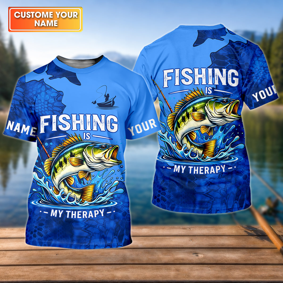 Fishing Is My Therapy – Personalized Bass Fishing UPF Shirt, Fishing Shirt for Men