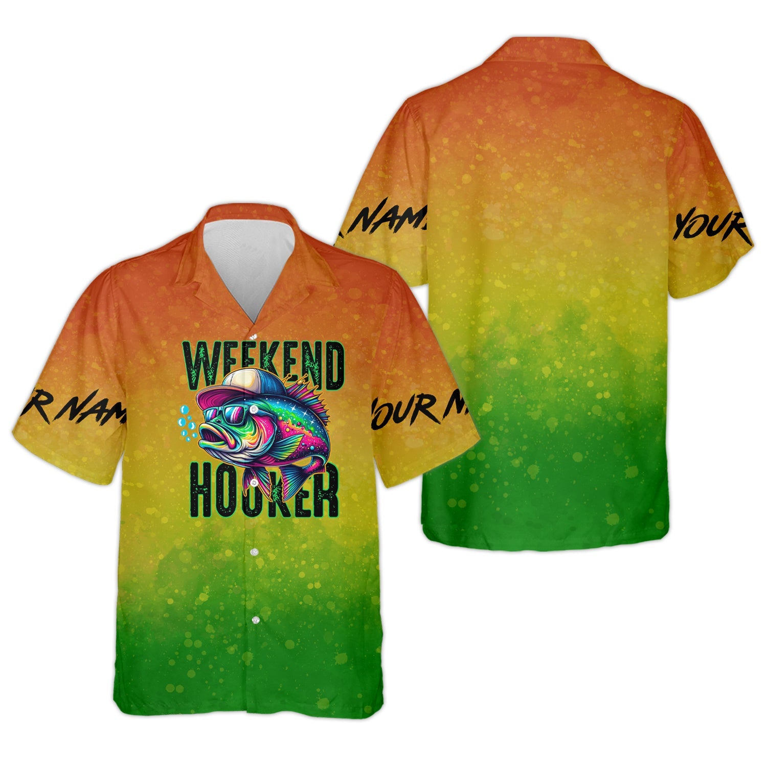 Weekend Hooker Green Yellow Orange Fishing UPF Shirts, Hooded Sun Shirt, Gift For Fisherman