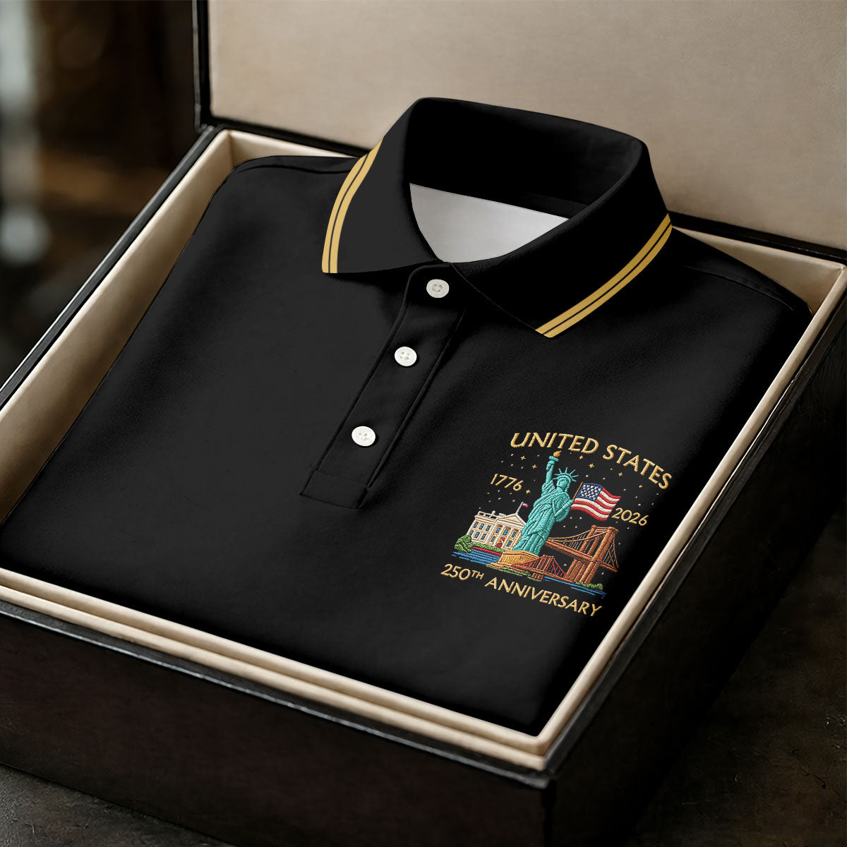 American Symbols Black Patriotic Golf Shirt, US 250 Years 4th Of July Golf Shirt For Women
