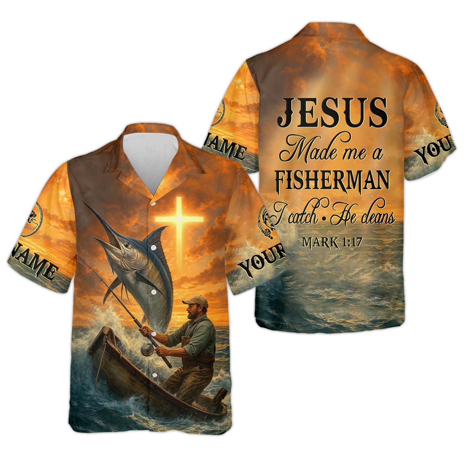 I Catch He Cleans, Jesus Fishing Shirt, Funny Fishing Shirt, SPF Shirt For Men, Gift For Fisherman