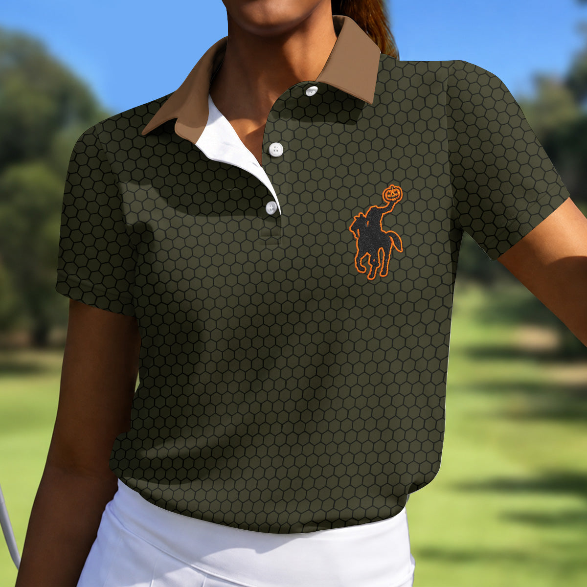 Pumpkin Rider Halloween Horror Character Polo Shirt, Womens Golf Tops, Womens Golf Apparel