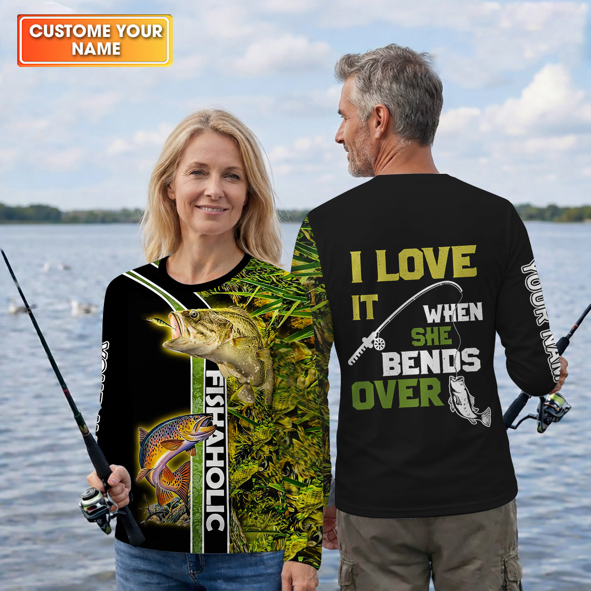 I Love It When She Bends Over Fishaholic Fishing UPF Shirts, Funny Fishing Shirt, Fishing Gift for Men