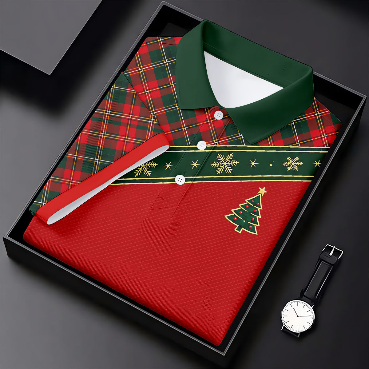 Red Plaid Snowflake Tree Christmas Golf Shirt, Mens Golf Polo, Golf Shirts For Men