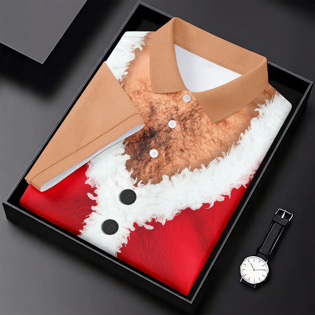 Hairy Chest Santa Print Christmas Golf Shirt, Womens Golf Tops, Golf Shirts For Women
