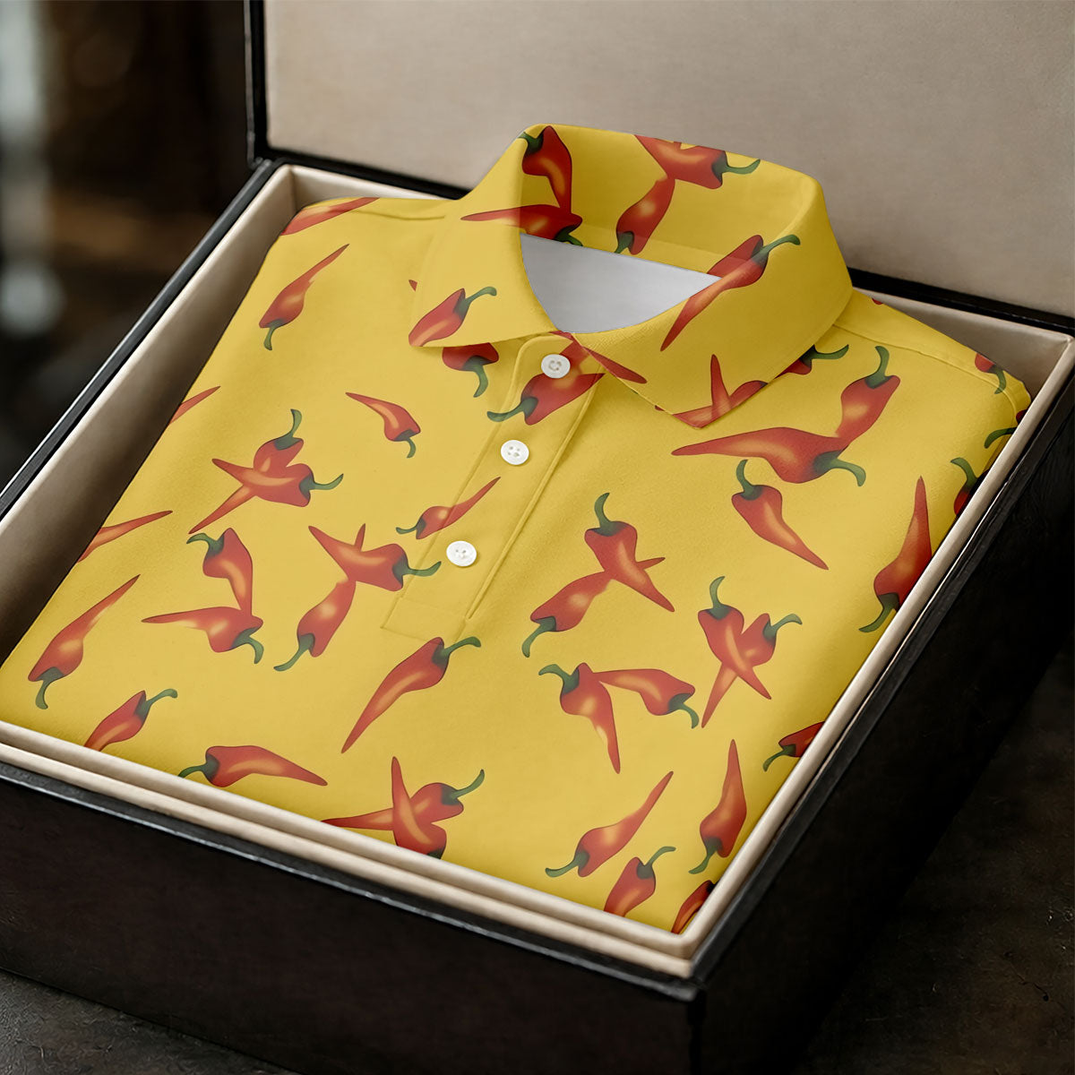 Red Chilli Yellow Hawaiian Golf Shirt, Summer Vibe Ladies Golf Tops, Golf Shirt For Women