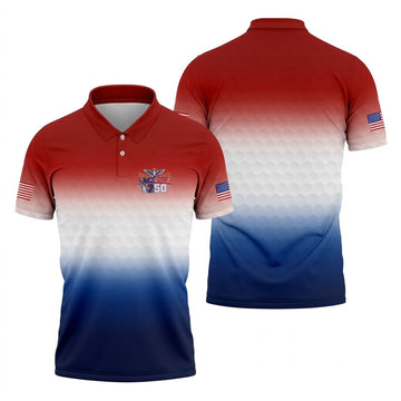 America 250 Red White Blue Golf Ball Pattern US Flag Golf Shirt, Patriotic 4th Of July Golf Shirts For Men