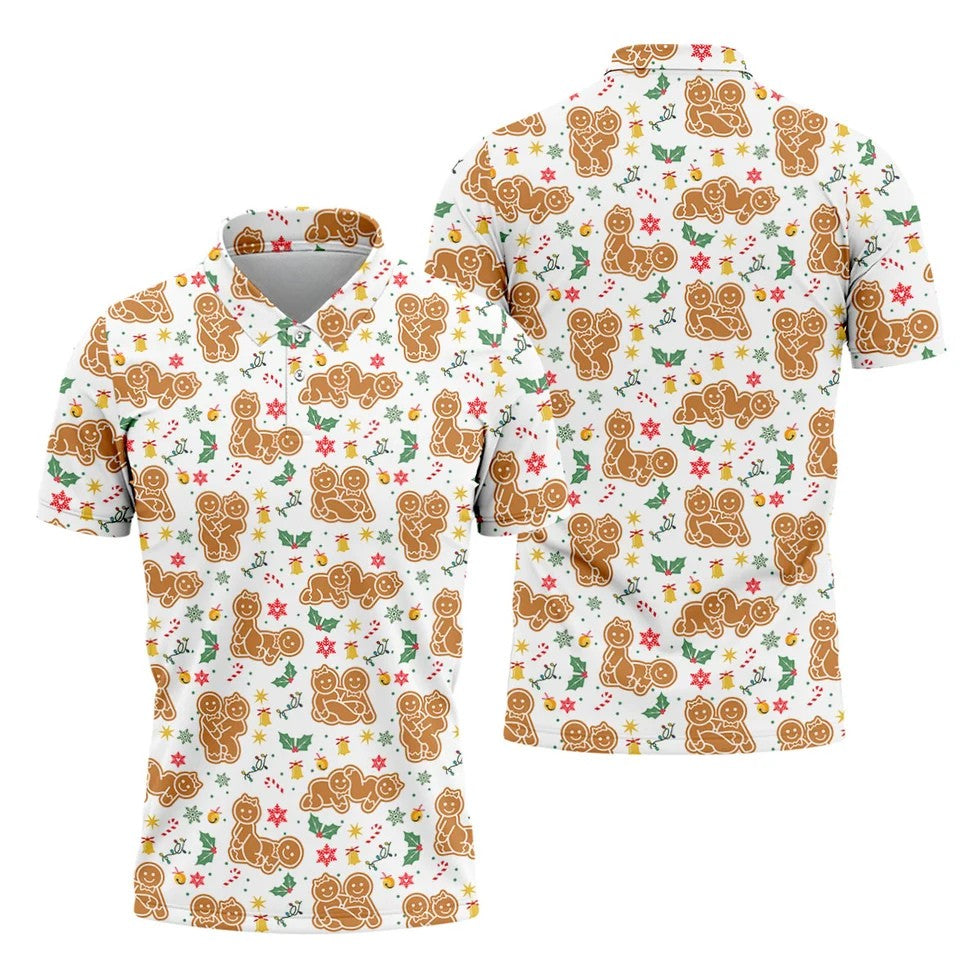 Naughty Gingerbread Christmas Golf Shirt, Funny Position Couple Golf Shirt, Fun Golf Shirts For Men, Christmas Golf Gift