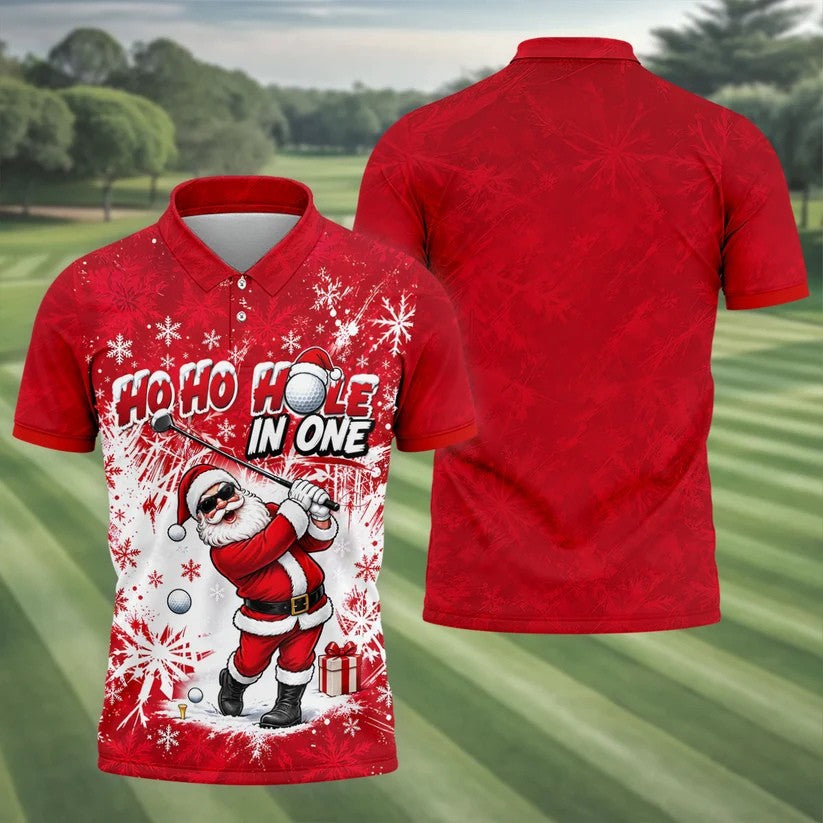 Ho Ho Hole In One Santa Christmas Golf Shirt, Mens Golf Polo, Golf Shirts For Men