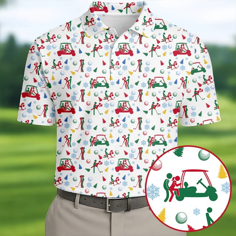 Funny Cheeky Golf Cart Christmas Golf Shirt, Mens Golf Polo, Golf Apparel For Men