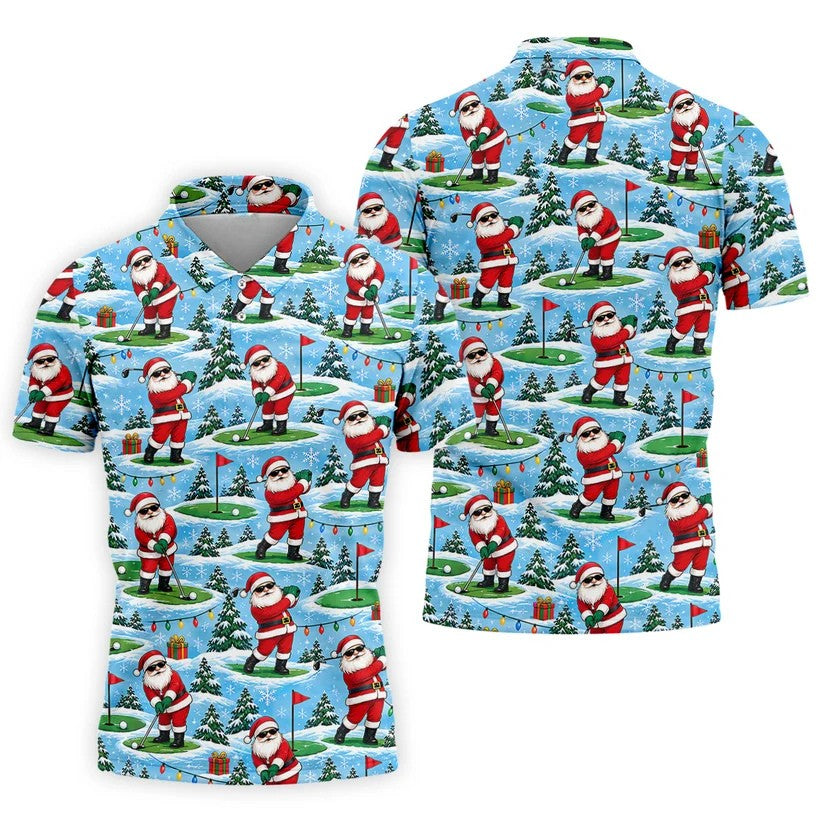 Santa Playing Golf In Snow Christmas Golf Shirt, Mens Golf Polo, Golf Shirts For Men