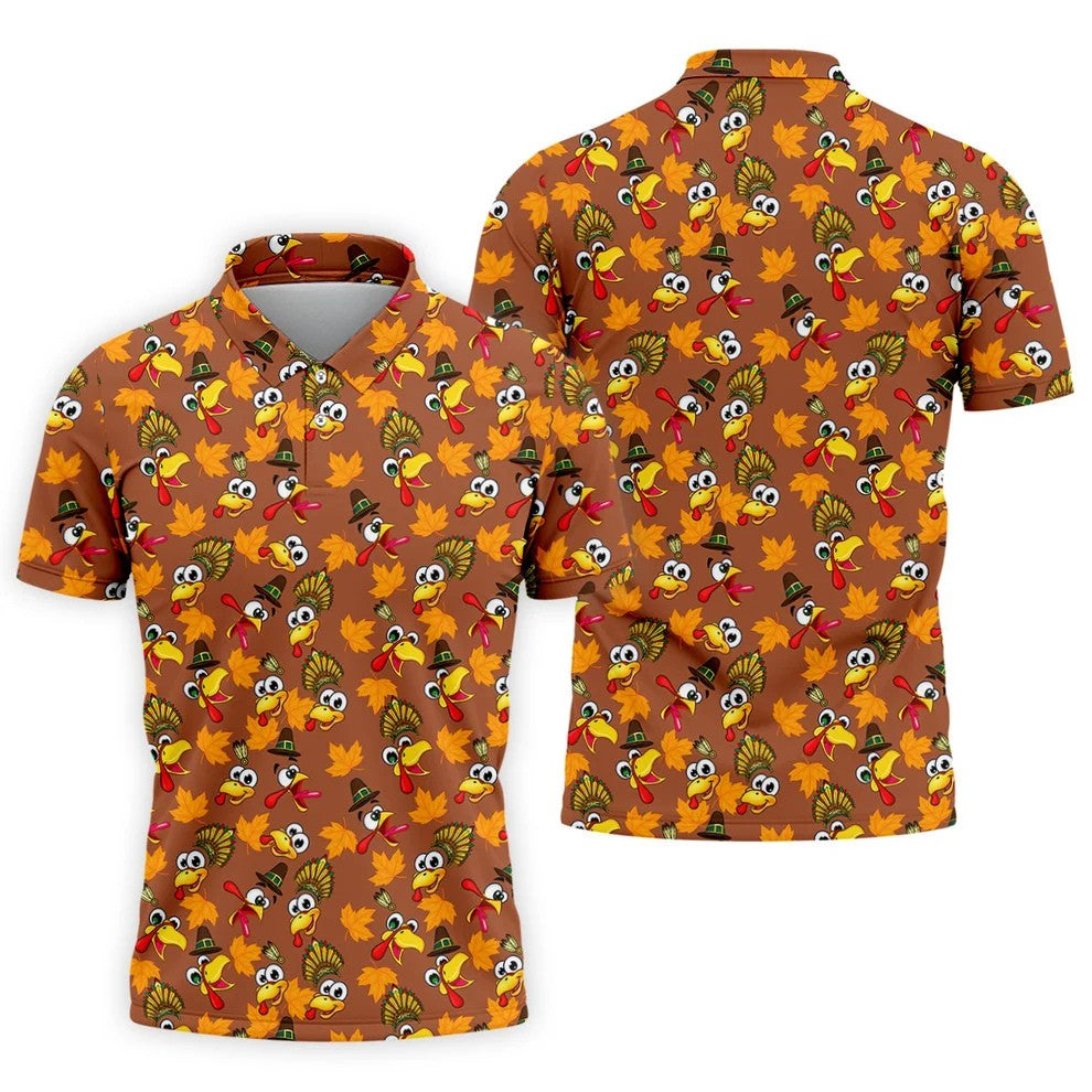 Thanksgiving Turkey Leaves Golf Shirt, Golf Shirts For Men, Funny Mens Golf Shirts