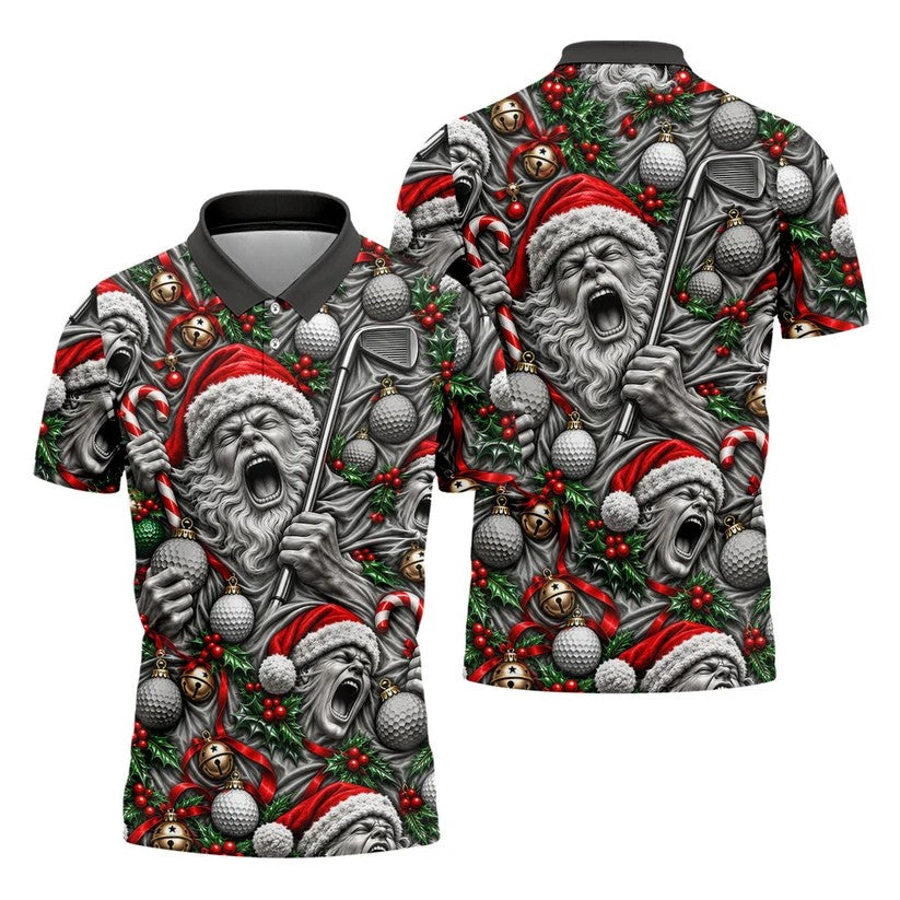 Screaming Santa Faces Christmas Golf Shirt, Mens Golf Polo, Golf Shirts For Men