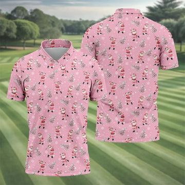 Funny Pink Santa Golfer Christmas Golf Shirt, Mens Golf Shirts, Polo Shirts For Men