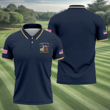 US 250th Anniversary Patriotic Golf Shirt, American Symbols 4th Of July Golf Shirts For Men