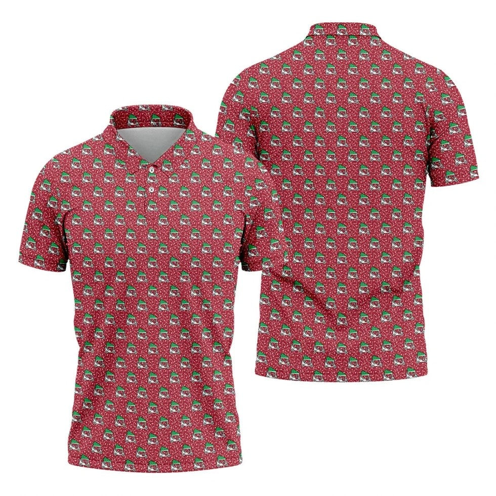 Christmas Golf Cart Pattern Red Men's Golf Tops, Christmas Golf Shirt, Polo Shirts For Men