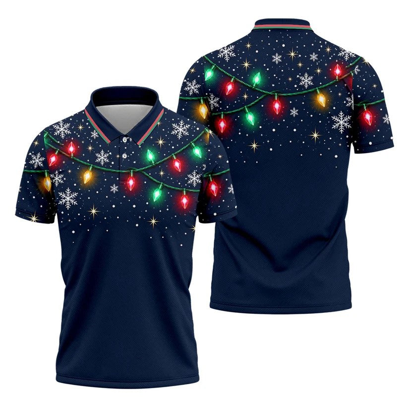 String Lights Snowflakes Christmas Golf Shirt, Mens Golf Shirts, Golf Apparel For Men