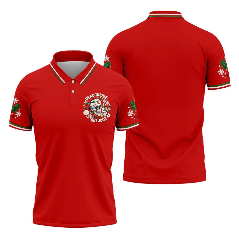 Jolly AF Skull Chest Logo Christmas Golf Shirt, Mens Golf Clothing, Golf Polo For Men