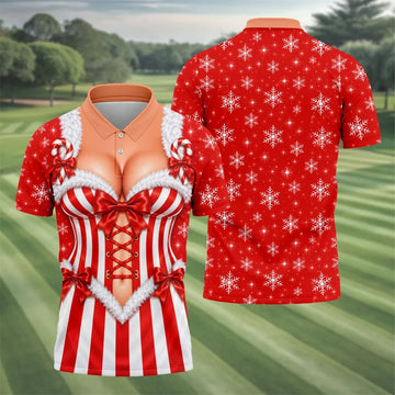 Candy Stripe Corset Christmas Golf Shirt, Mens Golf Polo, Funny Mens Golf Shirts