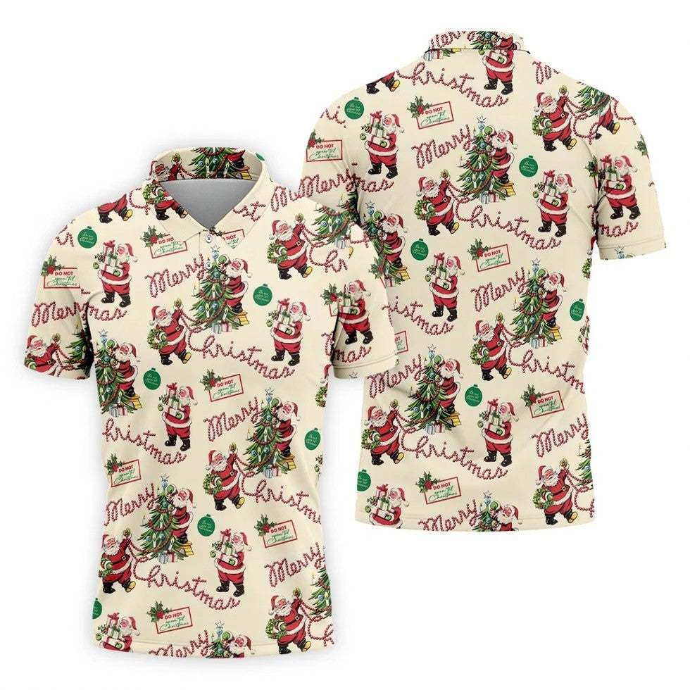 Merry Christmas Santa Mens Christmas Polo Shirt, Golf Tops For Men, Polo Shirts For Men, Christmas Golf Shirt