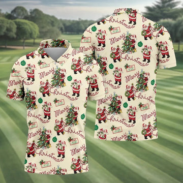 Merry Christmas Santa Mens Christmas Polo Shirt, Golf Tops For Men, Polo Shirts For Men, Christmas Golf Shirt