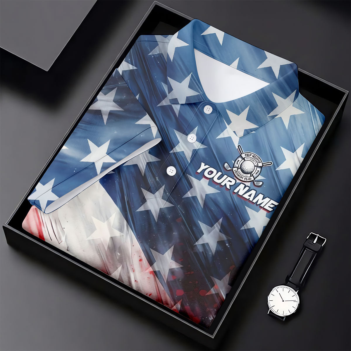 Red White Blue Gradient Art 4th Of July Patriotic Golf Shirt, 250 Years Golf Shirts For Men