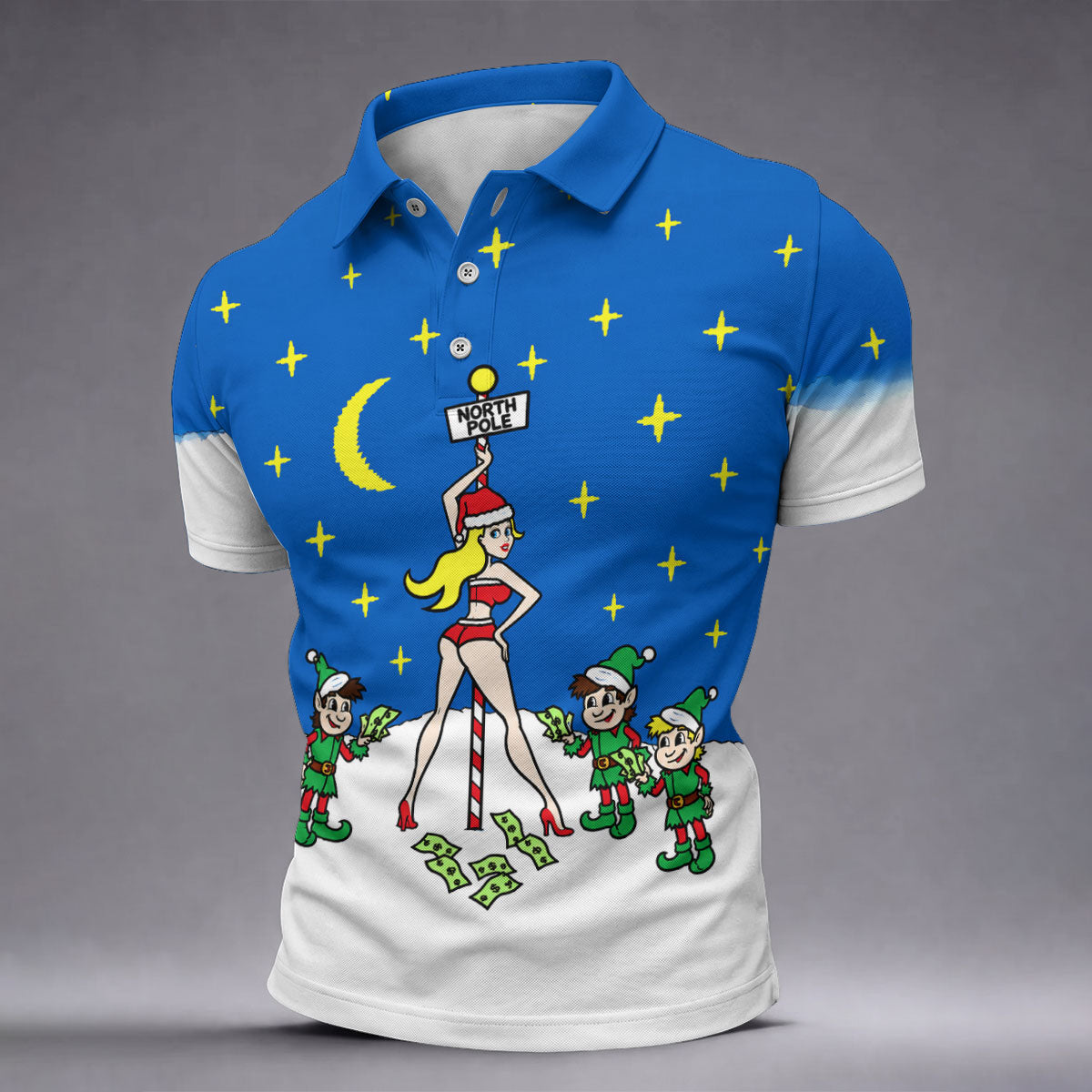 Funny North Pole Christmas Pin Up Polo Shirt, Mens Golf Polo, Polo Shirts For Men