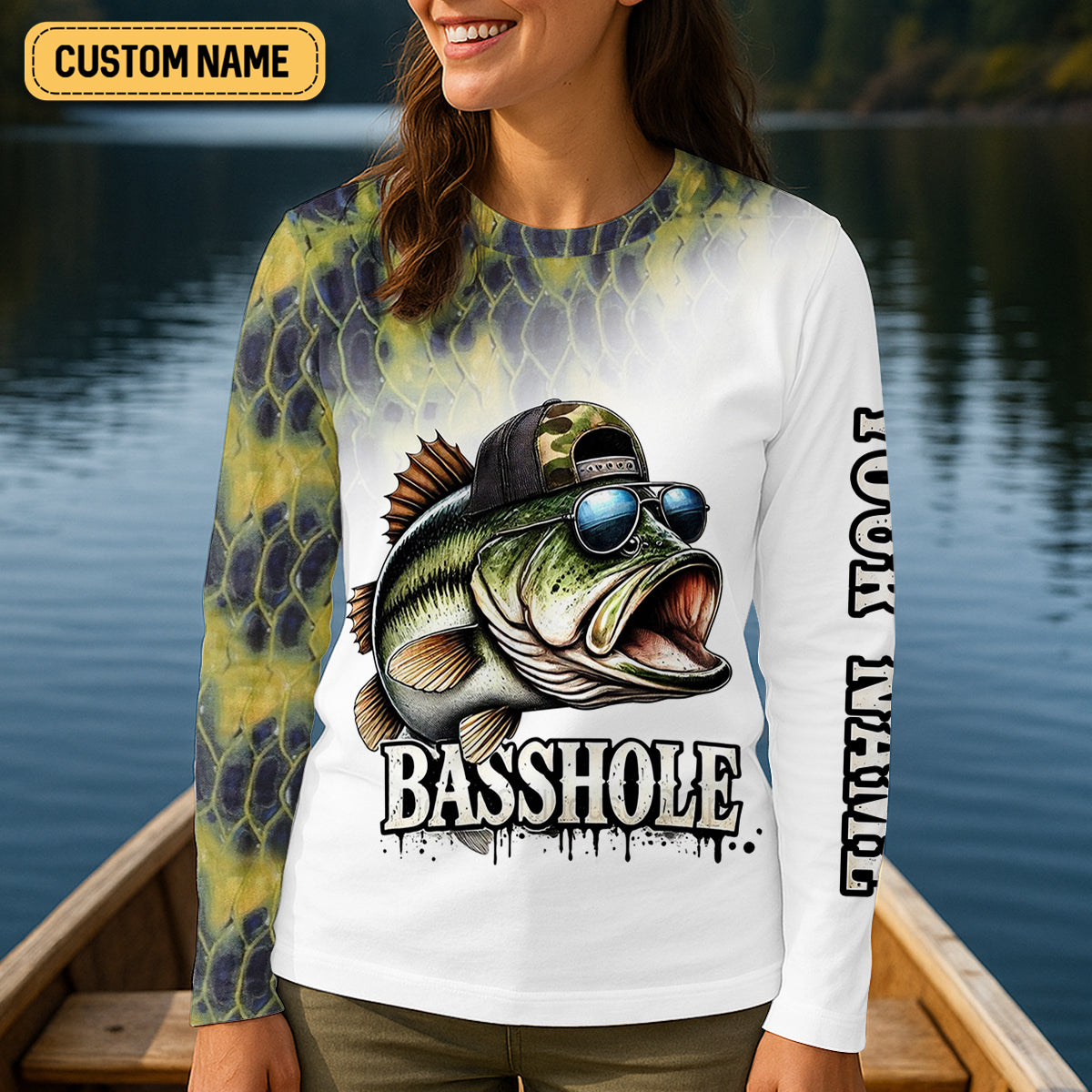 Basshole Kiss My Bass Fishing UPF Shirts, Funny Fishing Shirt, Fishing Shirt For Women