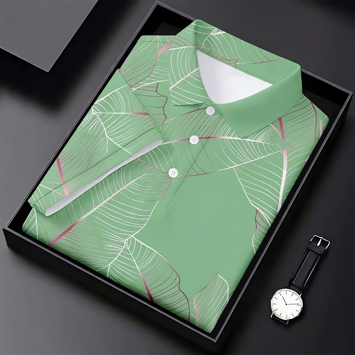 Tropical Leaves Green Golf Shirt, Summer Hawaiian Golf Shirt, Golf Shirts For Men
