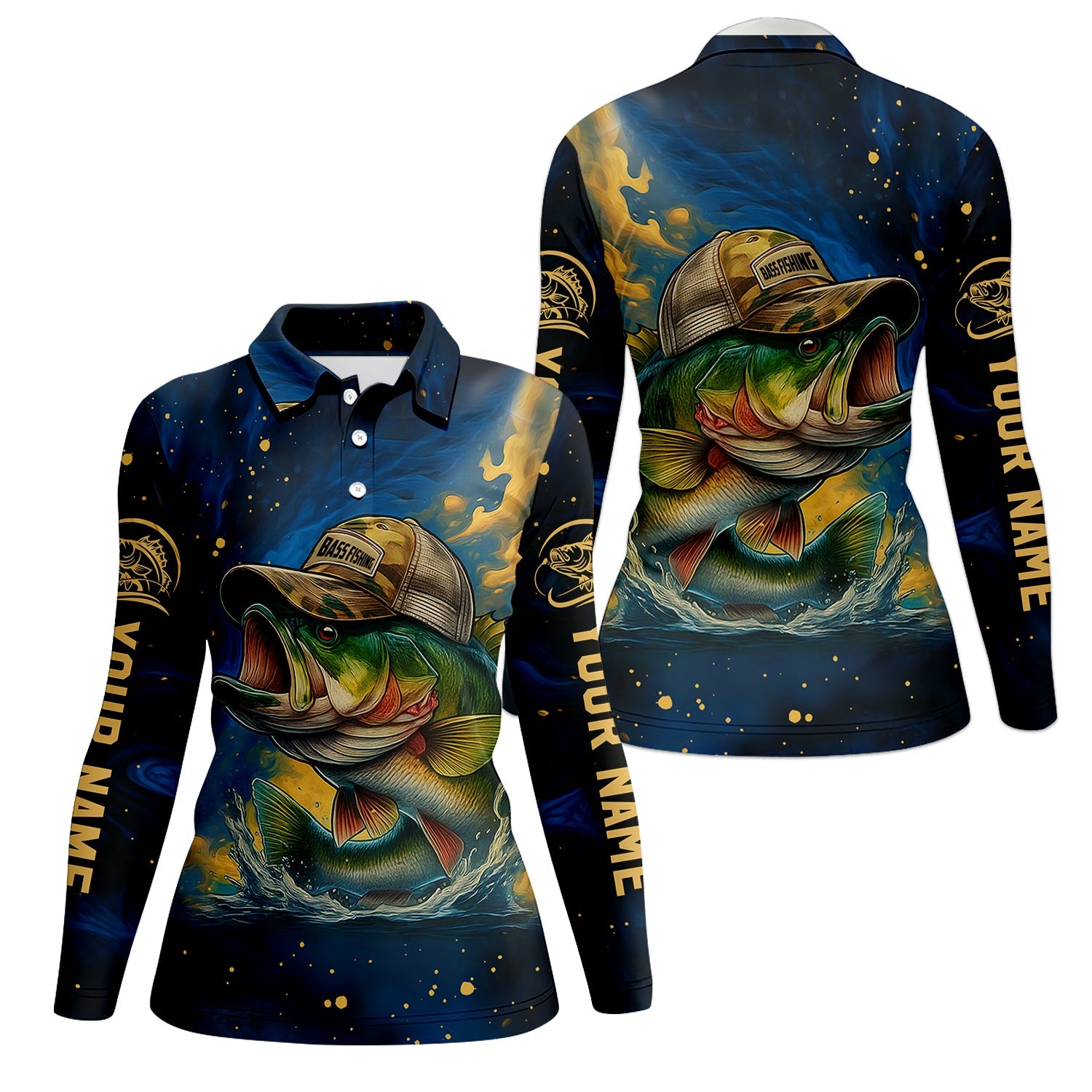 Camouflage Fishing Shirts, Largemouth Bass Fishing, Women's Fishing Shirt, SPF Long Sleeve Shirts Womens