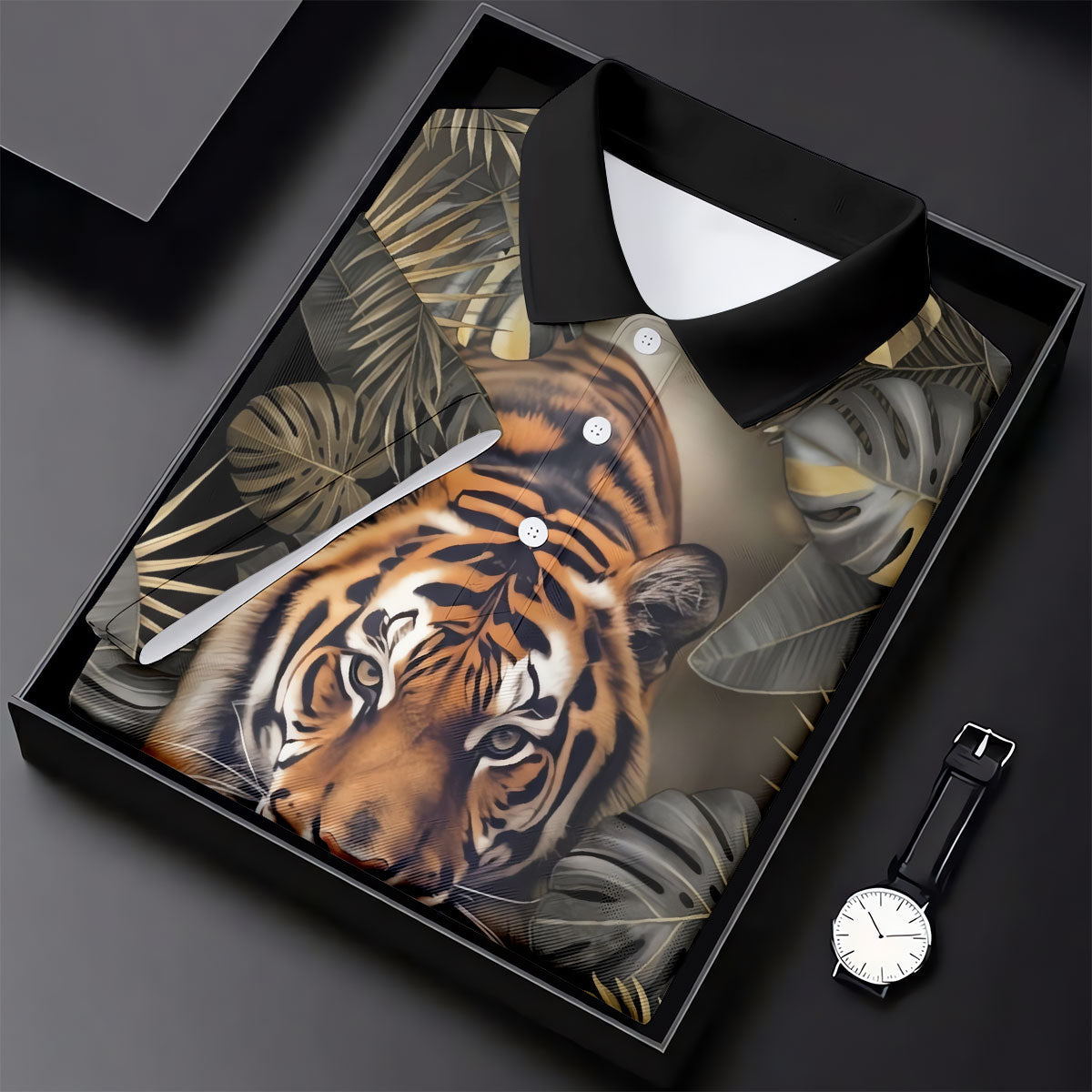 Majestic Tiger Tropical Golf Polo Shirt, Men's Golf Shirt, Golf Polo Shirts For Men