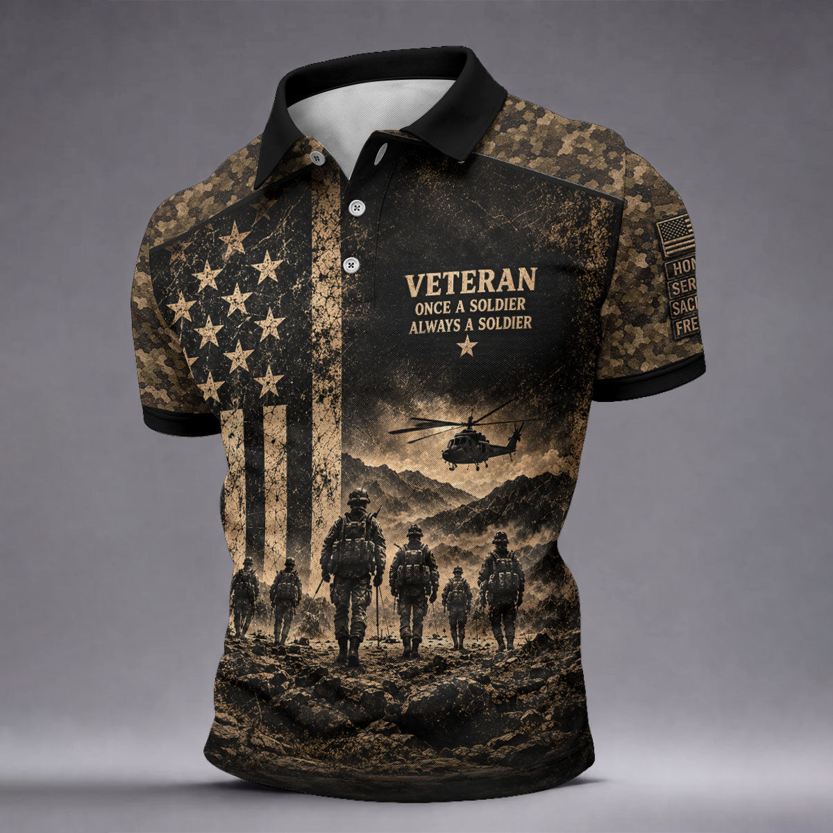 Once A Soldier Helicopter Golf Polo Shirt, Veterans Day Golf Shirt, Mens Golf Apparel
