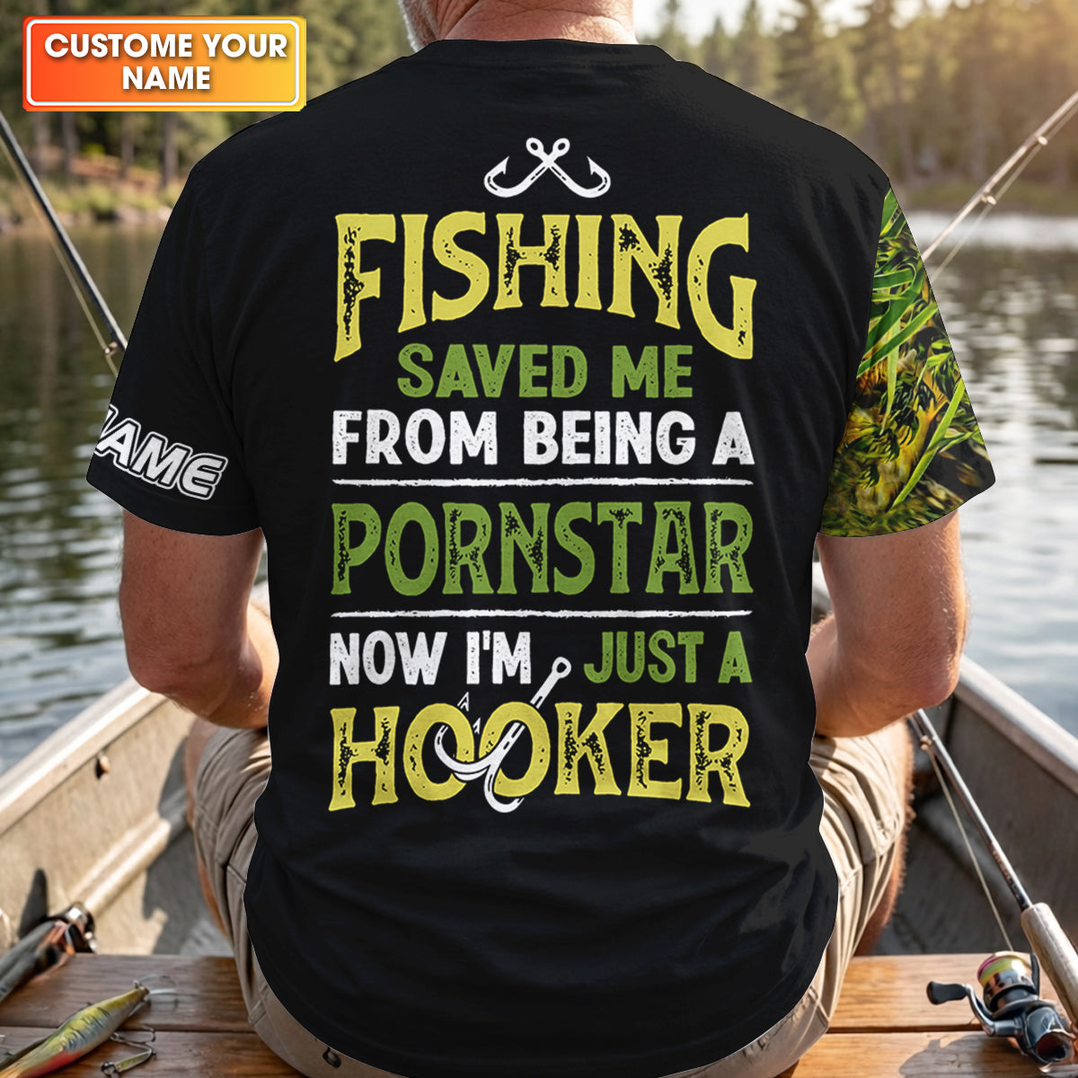 Now I'm Just A Hooker Personalized Fishing Shirt, Fishing UPF Shirts, Funny Fishing Shirt, Fishing Gift for Men