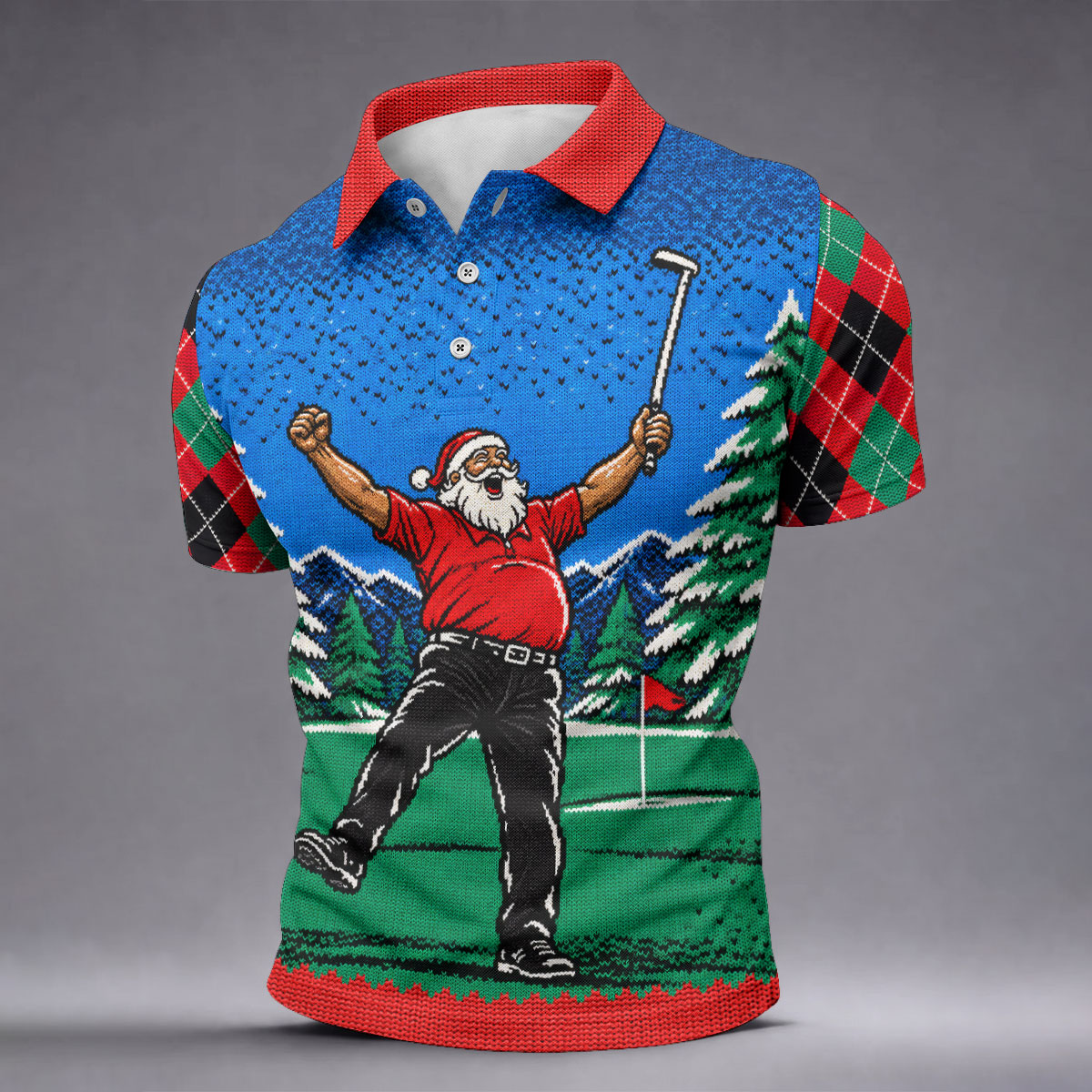 Cheering Santa Golf Scene Christmas Golf Shirt, Mens Golf Polo, Golf Shirts For Men