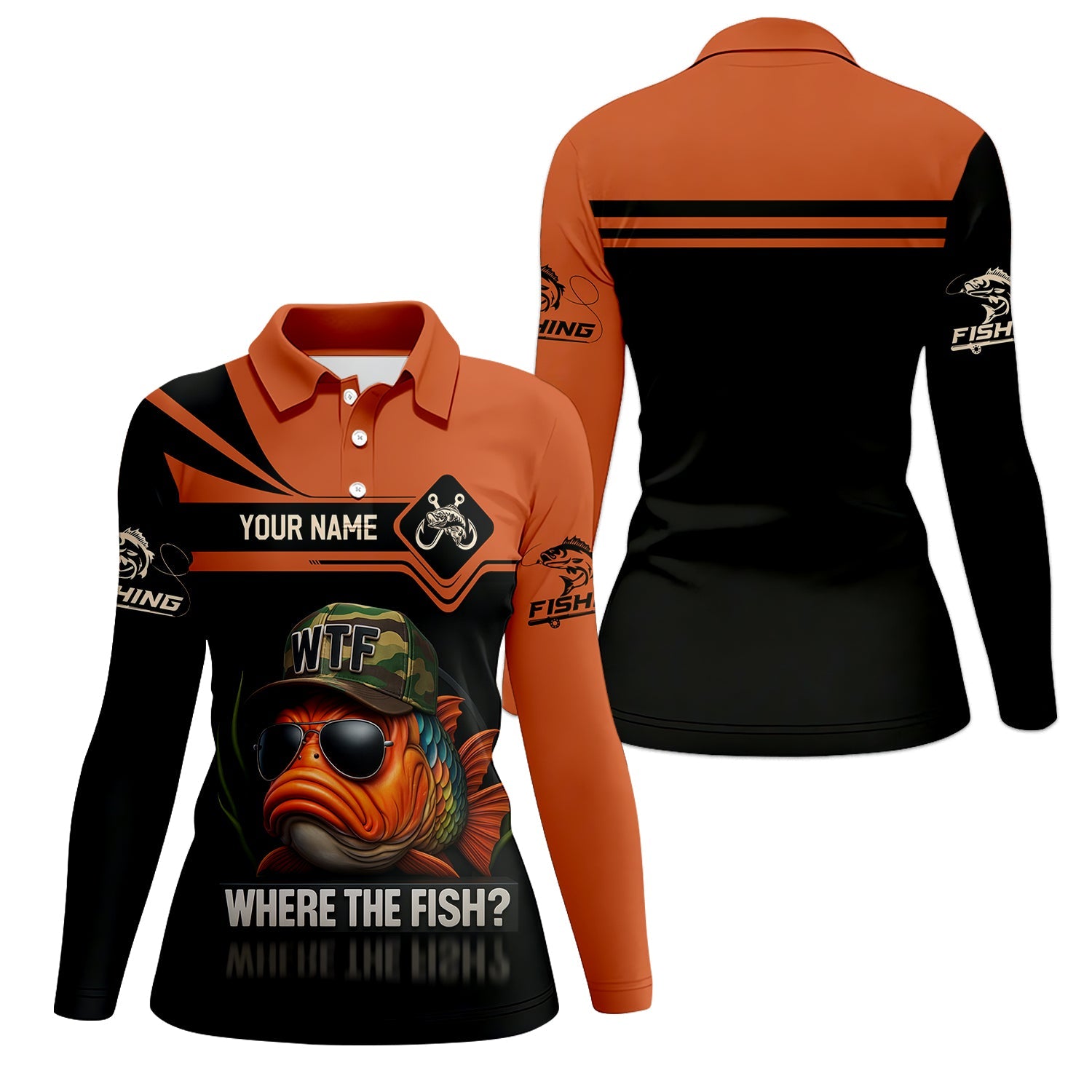 WTF Where The Fish Camo Tournament Fishing Shirts, Funny Fishing Shirt, Women SPF Shirt, Women Fishing Shirt