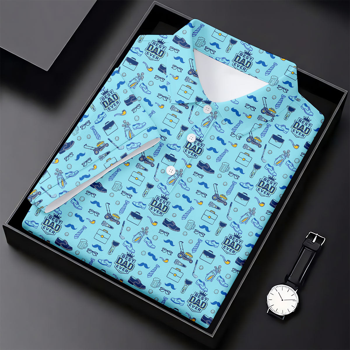 Best Dad Ever Dad Life Doodle Pattern Father's Day Golf Shirt, Golf Gift For Dad
