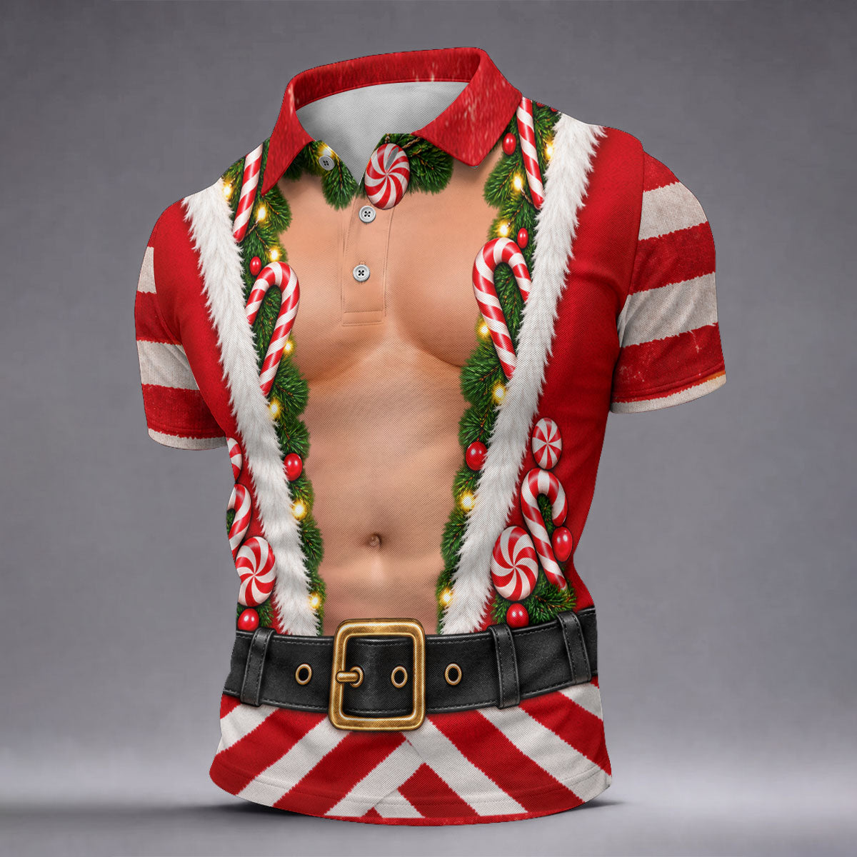 Christmas Candy Cane Santa Suit Polo Shirt, Mens Golf Shirts, Golf Apparel For Men